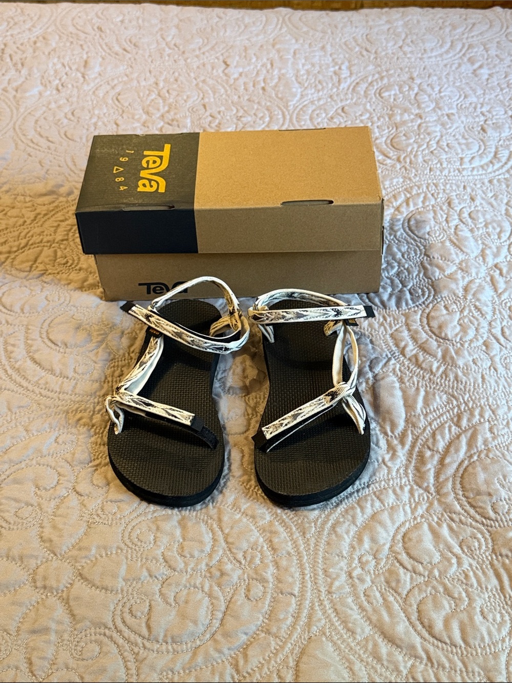 Teva Women’s Black Sandals with White Patterned Straps